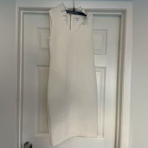 Calvin Klein Women’s White Professional Dress with Ruffle High Neckline